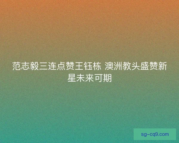 范志毅三连点赞王钰栋 澳洲教头盛赞新星未来可期